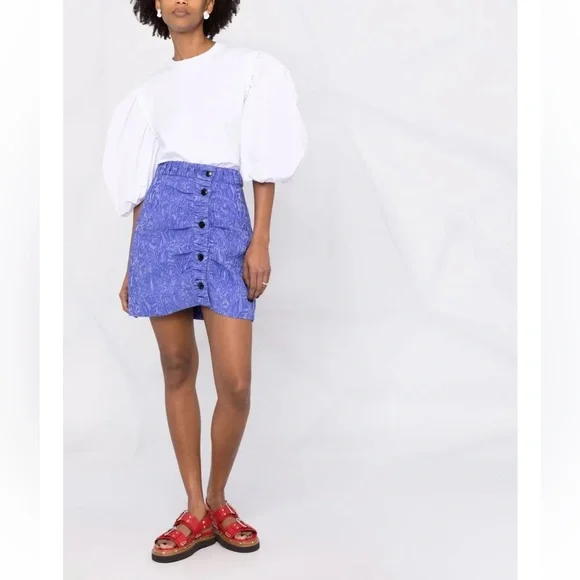 NWT GANNI Blue/Lavender Asymmetric Miniskirt Size 42 (US 10/12) - Picture 1 of 11